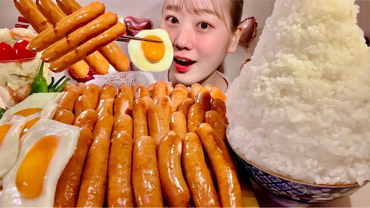 ASMR колбаса 1kg Жаренное яйцо【русские субтитры】【Mukbang/ Eating Sounds】