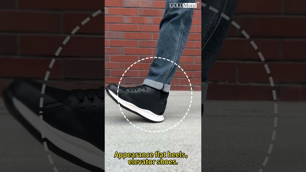 Mens High Lift Shoes -  Black Leather Height Increasing Sneakers 9 CM  