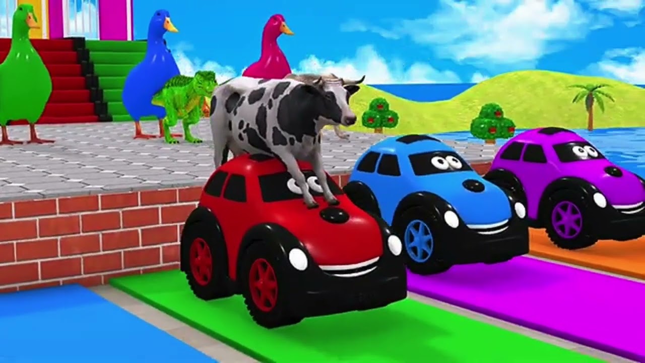 Lion Tiger Gorilla Monster Truck Challenge | Color Slide Animal Race 3D Game