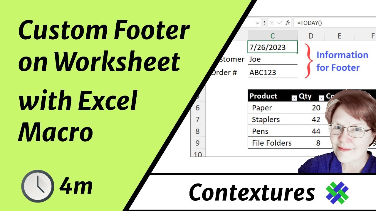 Excel Footer with Worksheet Data and Formatted Date
