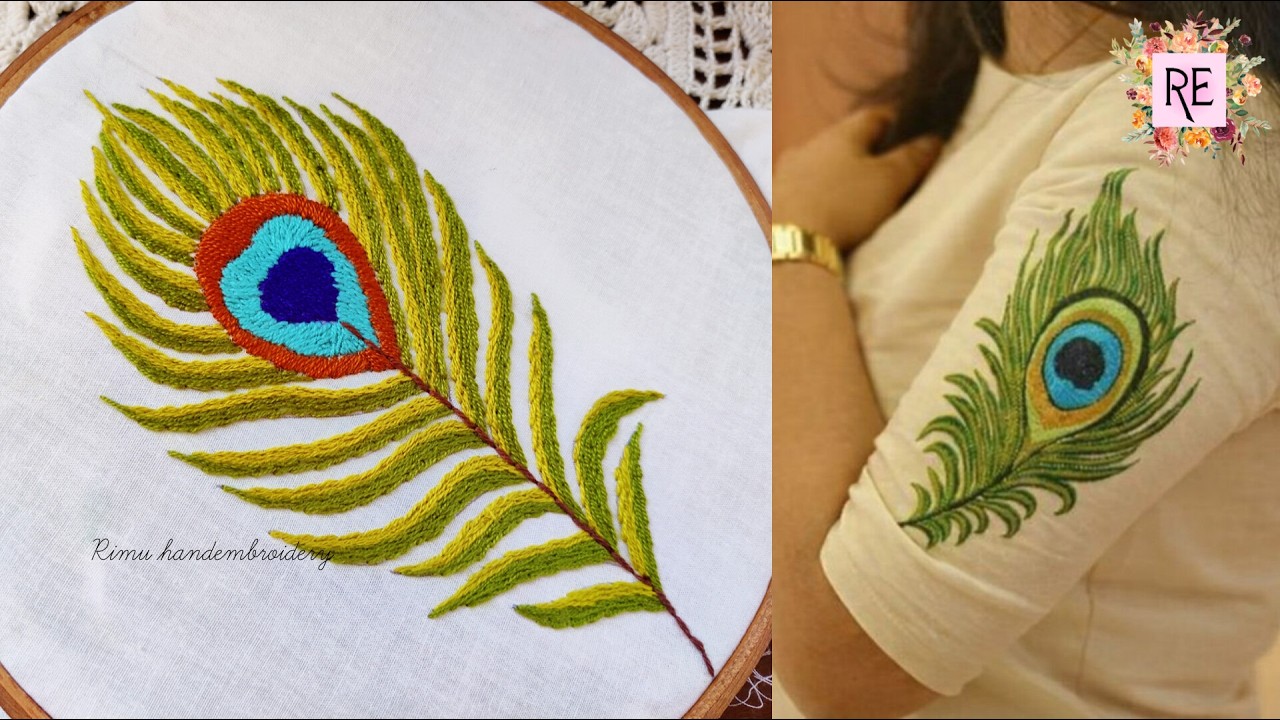 Hand embroidery peacock feather,beautiful hand embroidery peacock, #embroidery #handembroidery #fyp