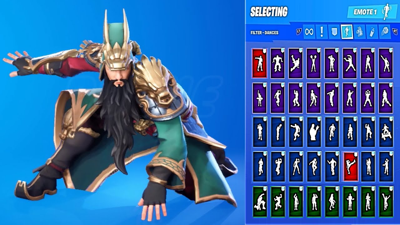 🔥 GUAN YU SKIN SHOWCASE WITH ALL FORTNITE DANCES & EMOTES 😱