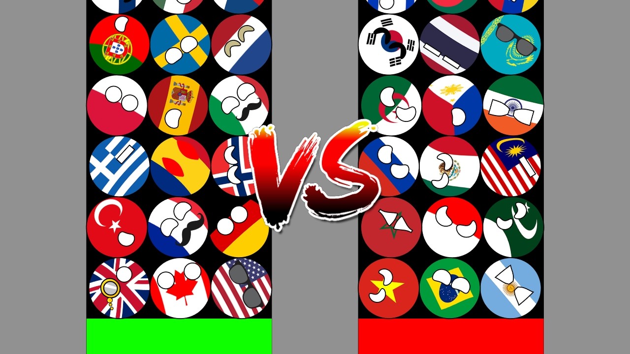 Countryballs - Algodoo marble race NATO vs Afro-AmeriAsia 64 Countryballs