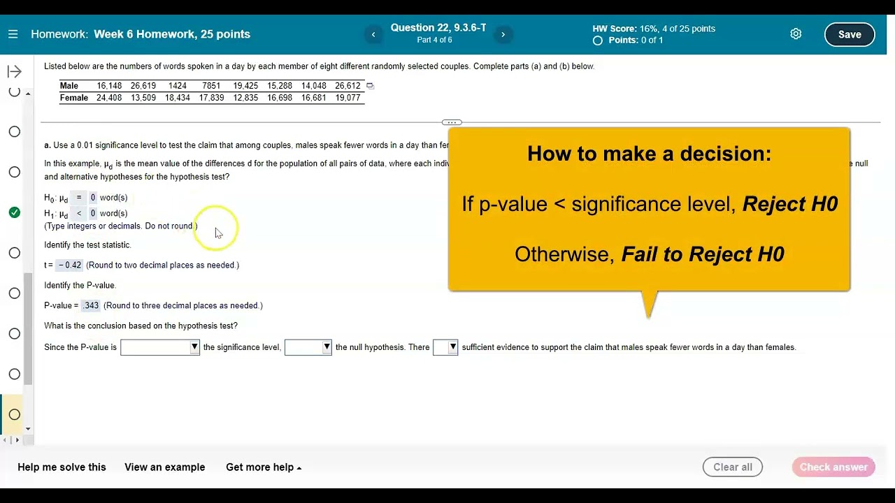 Hypothesis Test for Matched Pairs using Excel