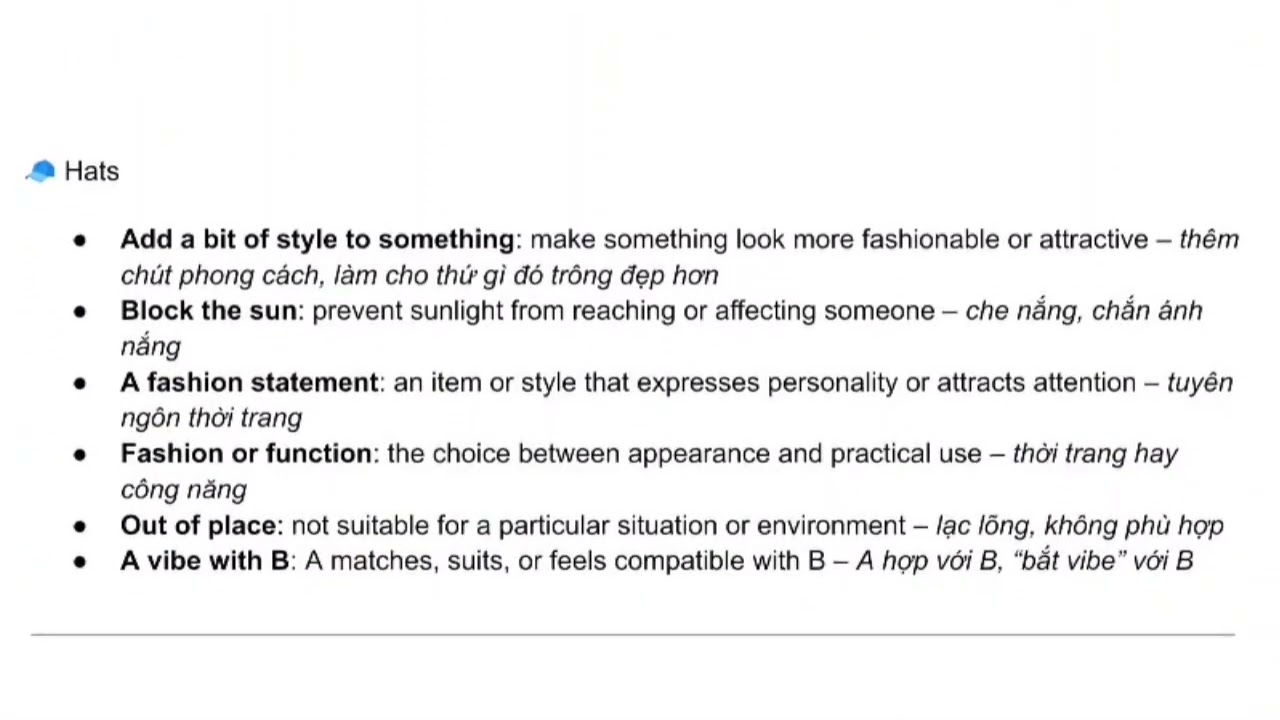 SPEAKING SAMPLES - TOPIC 7 HATS AND CAPS