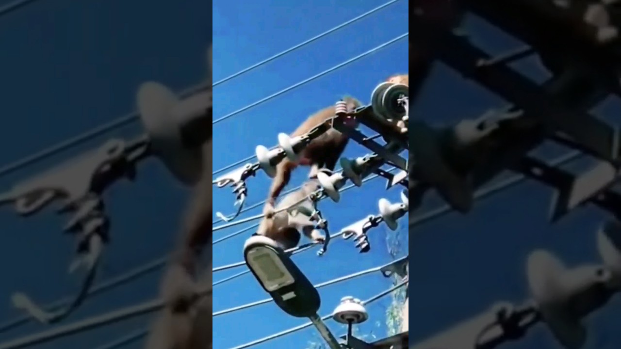 Monkey and her baby got stuck in electric wires😱😱