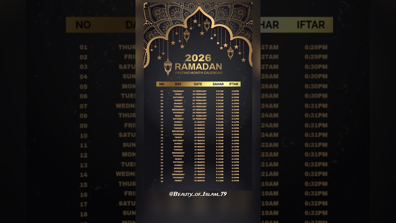 Ramadan 2026 Fasting  | Sehri & Iftar Timings | Complete Ramadan Schedule 2026#ramzan #ramadan