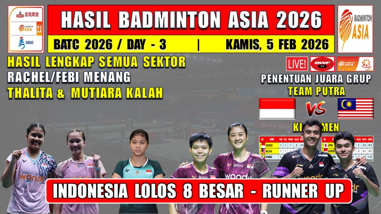 Hasil Badminton Asia Team 2026 Hari Ini ~ RACHEL/FEBI MENANG ~ THALITA KALAH ~ TIM PUTRI RUNNER UP