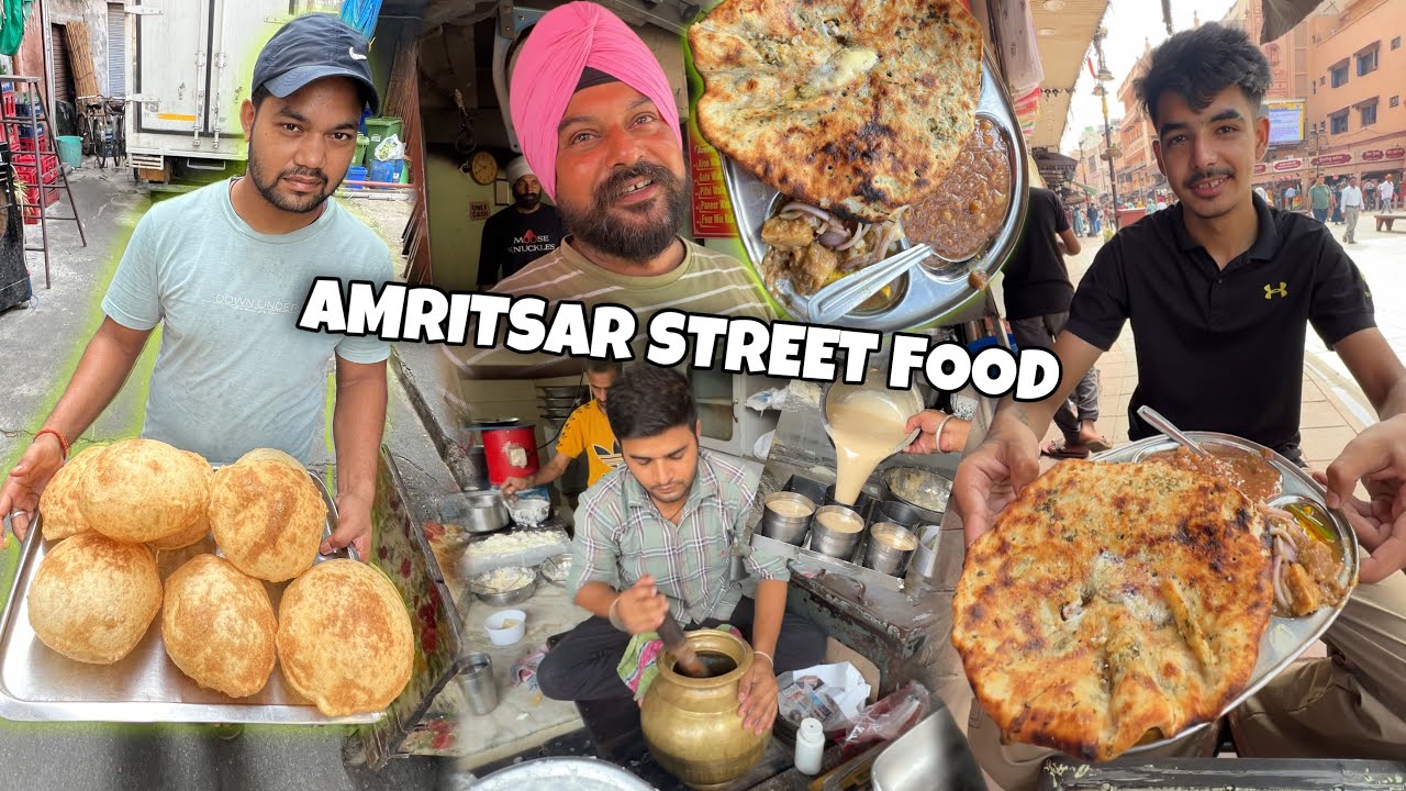 Amritsar Top 5 Famous Street Food😱Desi Ghee Puri Chole , Gian Lassi , Amritsari Kulcha , Tikki