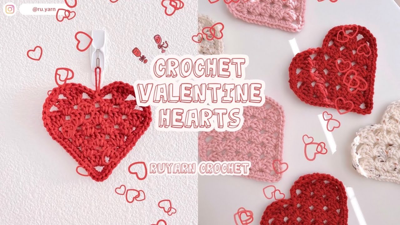 Crochet Valentine hearts / How to crochet granny hearts / Heart coasters💕 Ruyarn crochet