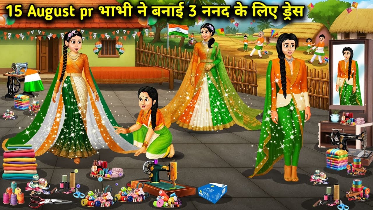 15 August pr भाभी ने बनाई 3 ननद के लिए ड्रेसllhindi Cartoon Storiesll On 15 August, Bhabhi made dres