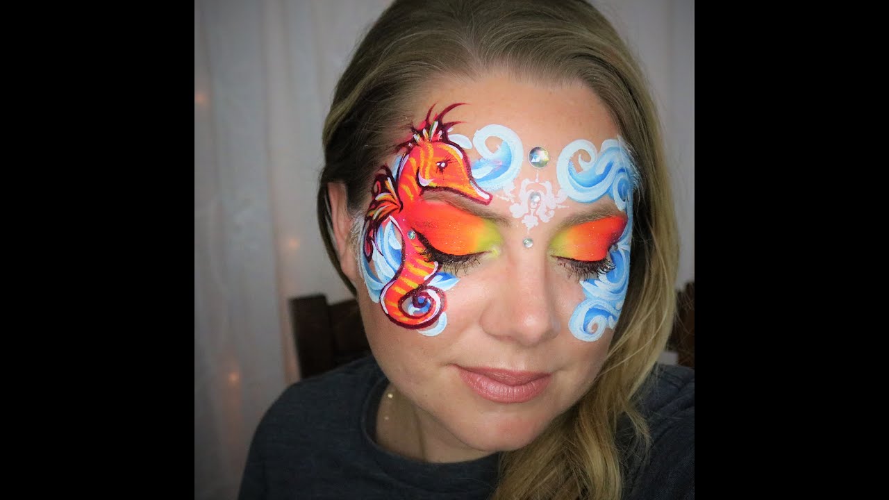 Seahorse Face Painting Using Kryvaline Creamy Split Cakes