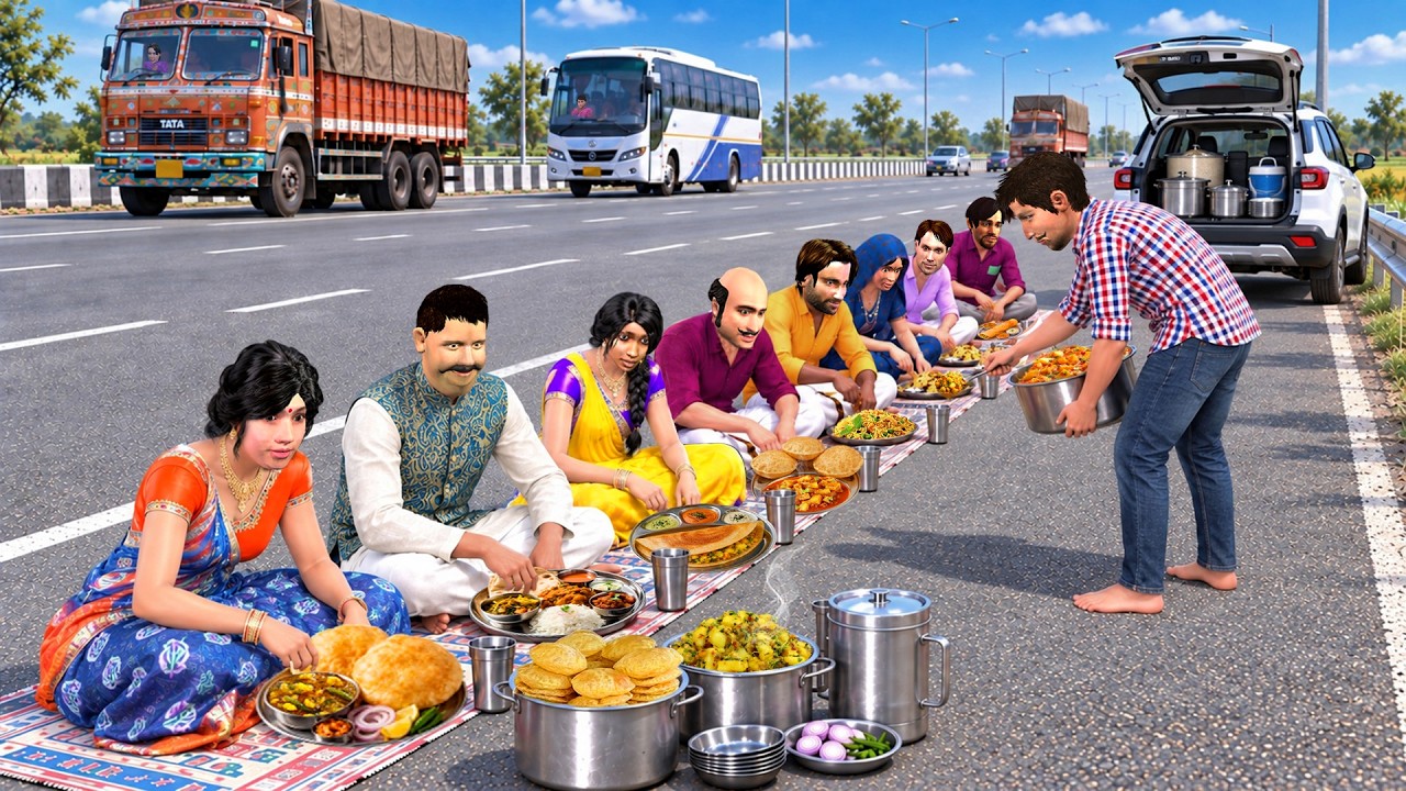 Expressway Road को Picnic Ground समझ बैठा परिवार ka Khana comedy Hindi Kahaniya