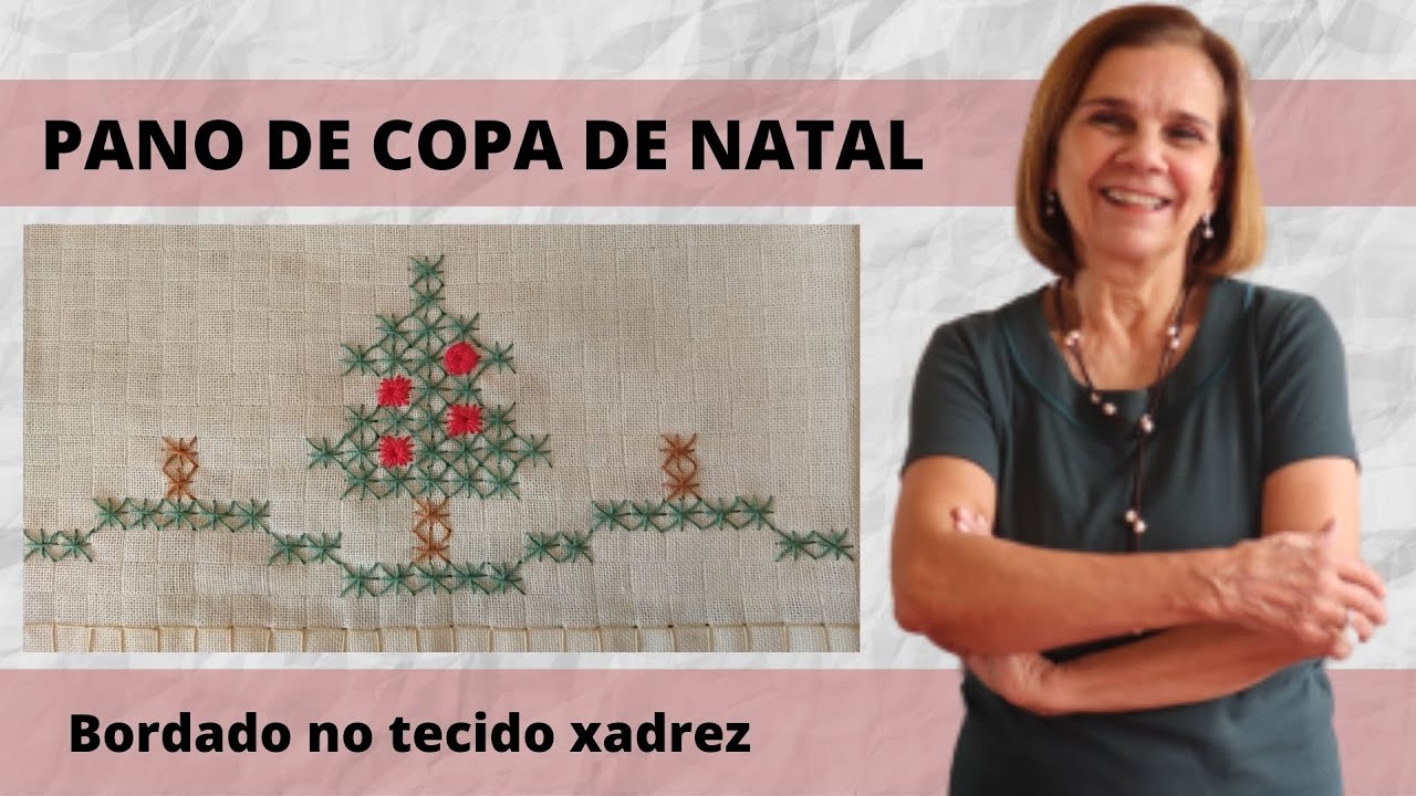 BORDADO EM TECIDO XADREZ - PANO DE COPA DE NATAL