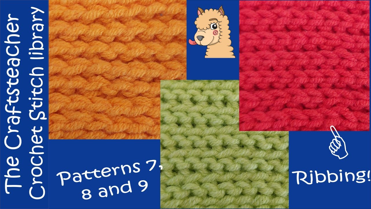 Crochet stitch library pattern 7, 8 and 9 (ribbing!): with pattern charts and crochet symbols