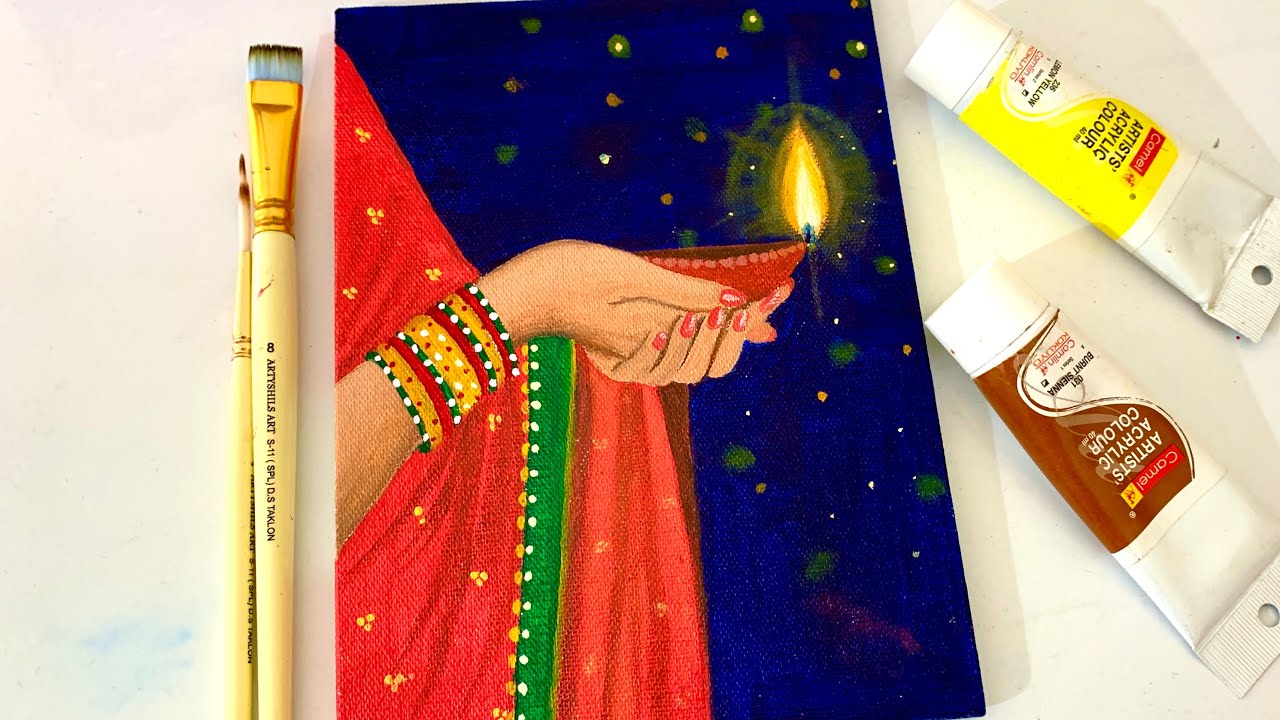 Diwali Special Acrylic Painting/ Diya Painting for Diwali/Diwali Drawing with Acrylic Painting
