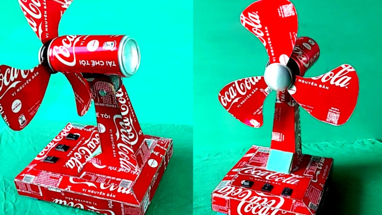 Stay cool with a table fan recycled from coca-cola cans