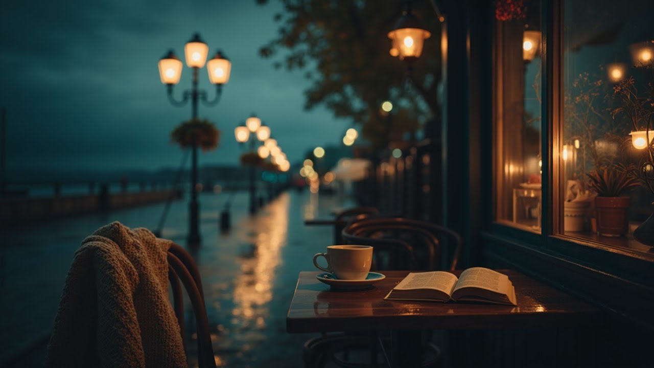 Rainy Night Coffee Shop Ambience ~ Плавный джаз и звуки дождя для учебы и концентрации