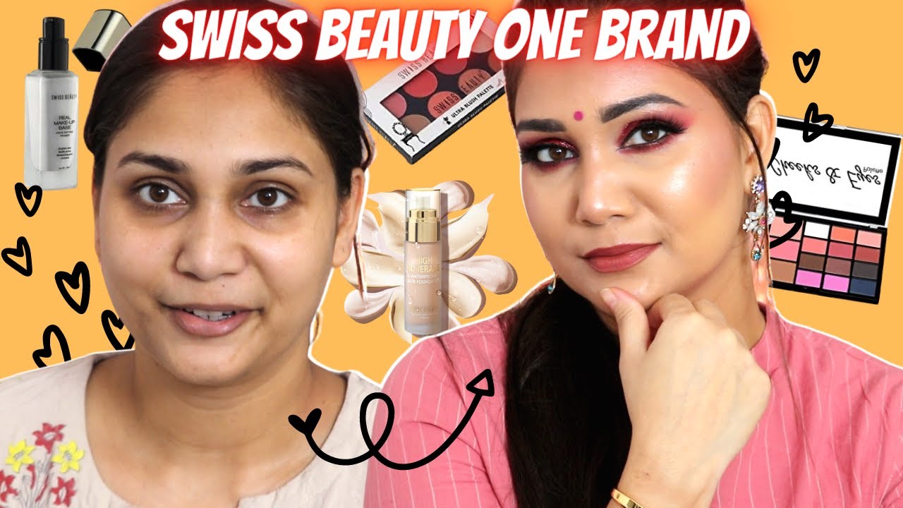 Swiss Beauty One Brand Makeup Look / Festive Pink Glitter Glowy Makeup for Beginners