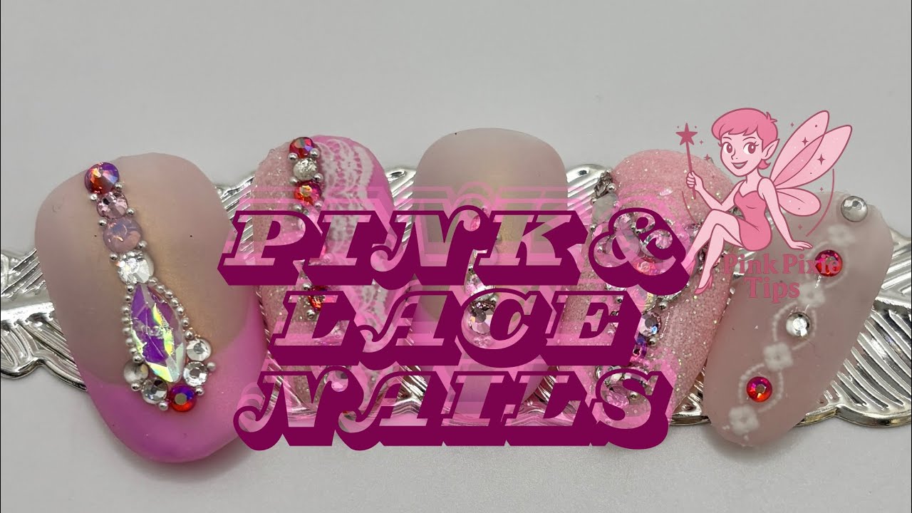 Pink lace nails with 