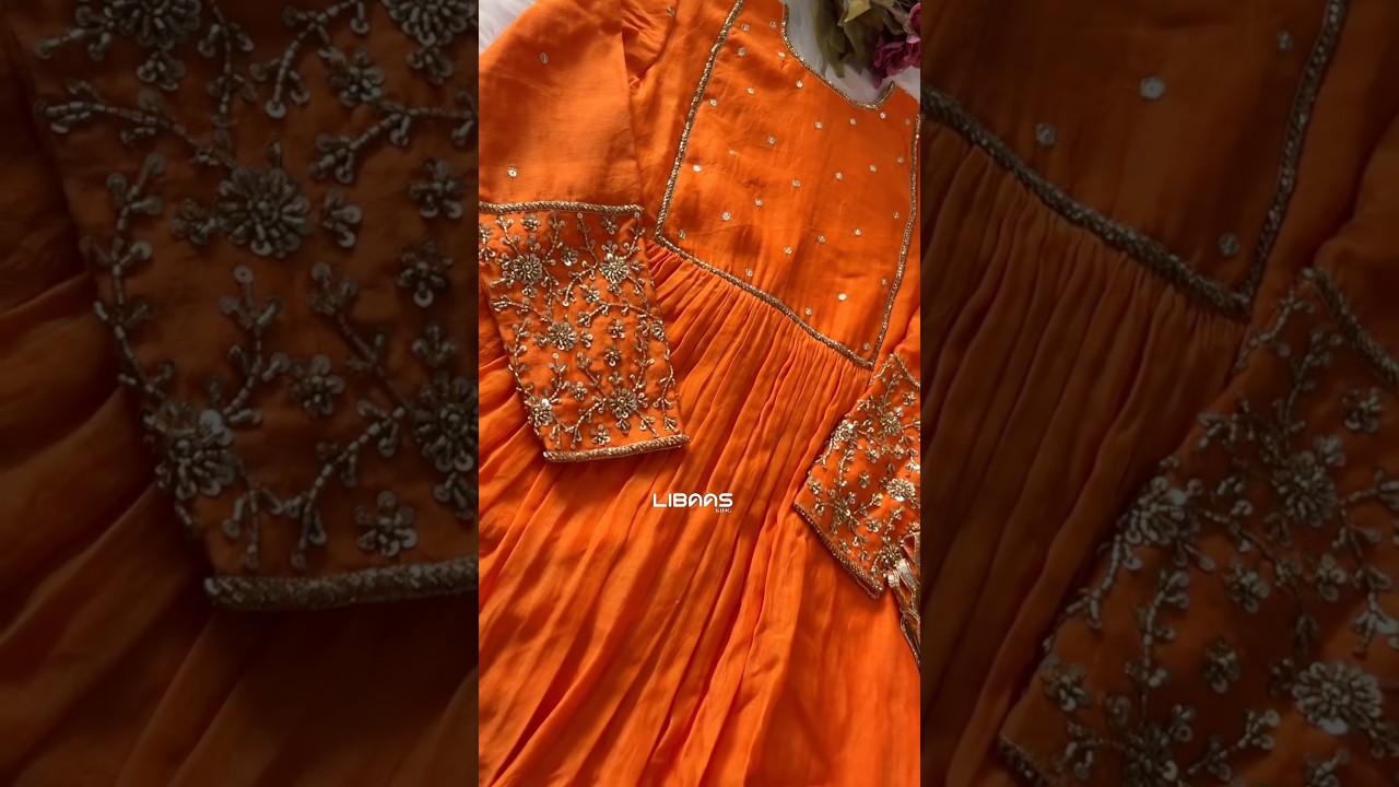 ✨ Bright Orange mul chanderi Anarkali | Hand Embroidered Festive Outfit #shorts #mulchanderi #suit