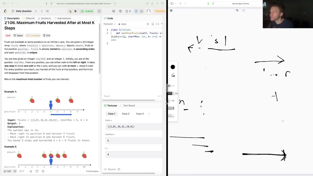 Leetcode Daily: 2106. Maximum Fruits Harvested After at Most K Steps