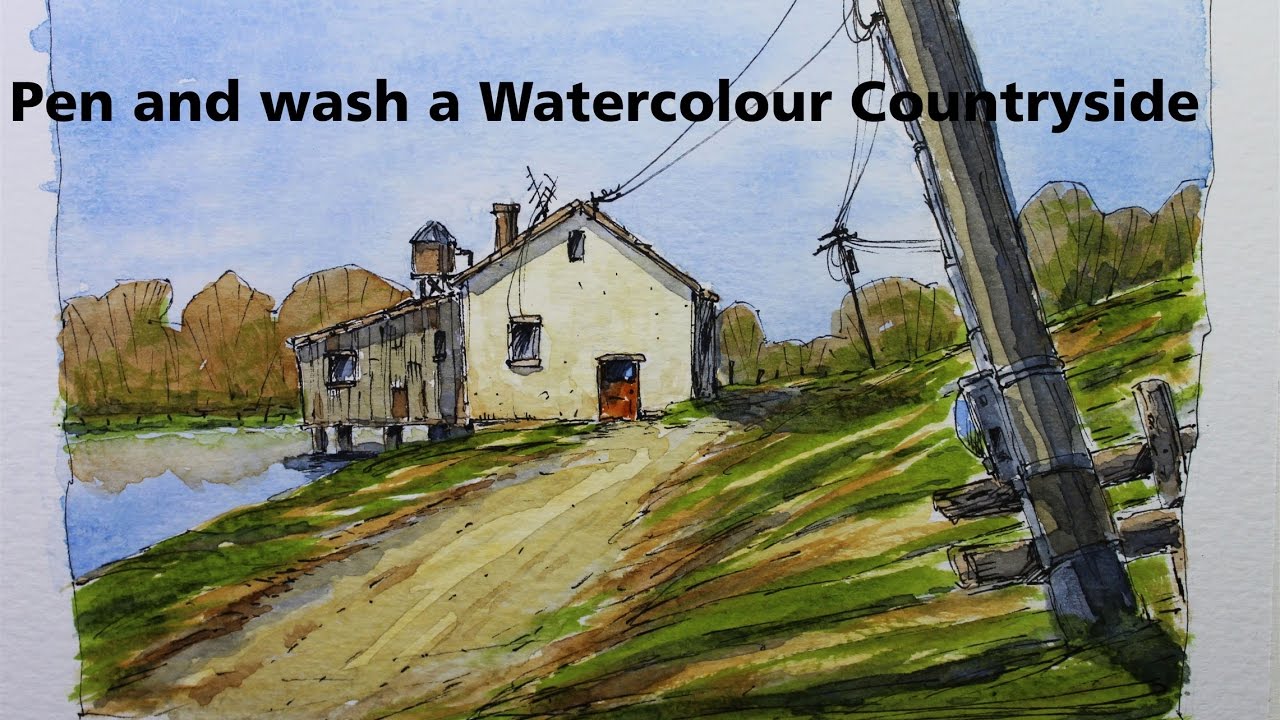 Pen and wash,Simple Watercolour Countryside tutorial.Great for beginners lessons