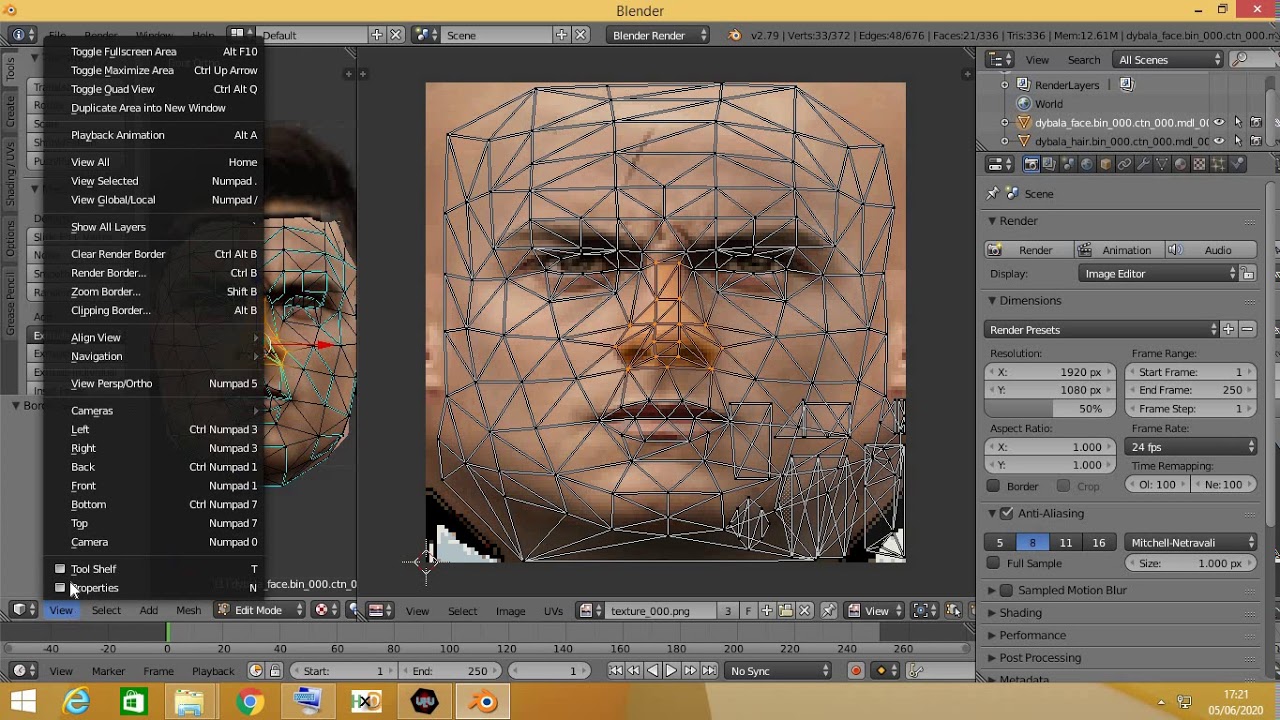 Opening PS2 face and hair in Blender 2.79