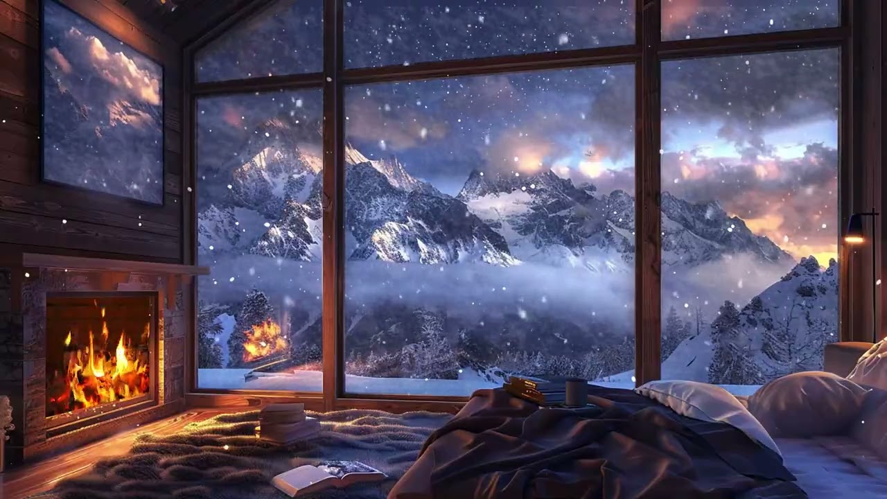3 Hour Winter ASMR Sleep Sounds: Deep Relaxation with Snowfall and Fireplace Ambience