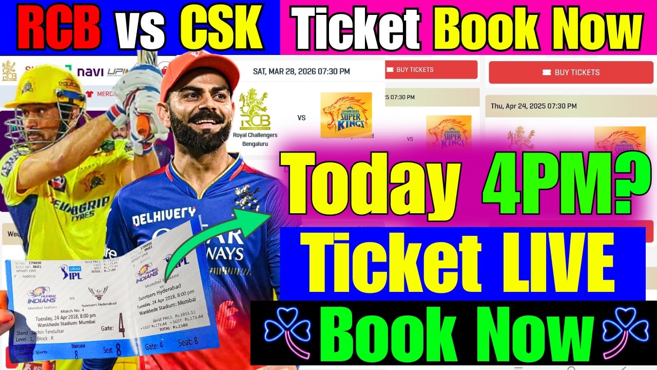 RCB vs CSK Ticket LIVE Book Now at 4PM.RCB App/Website RCB vs CSK Ticket Booking Full Process.