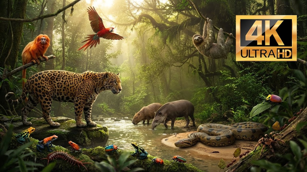 Amazon Jungle 4K – Rare Birds, Monkeys & Jaguars And Many Animals| Relaxing Nature Sounds