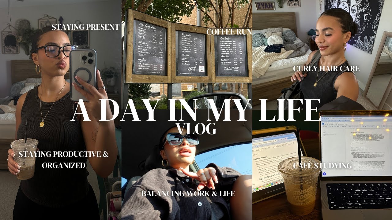 summer diaries ☀️ | work/life/school balance, staying present, café studying, hair care treatment