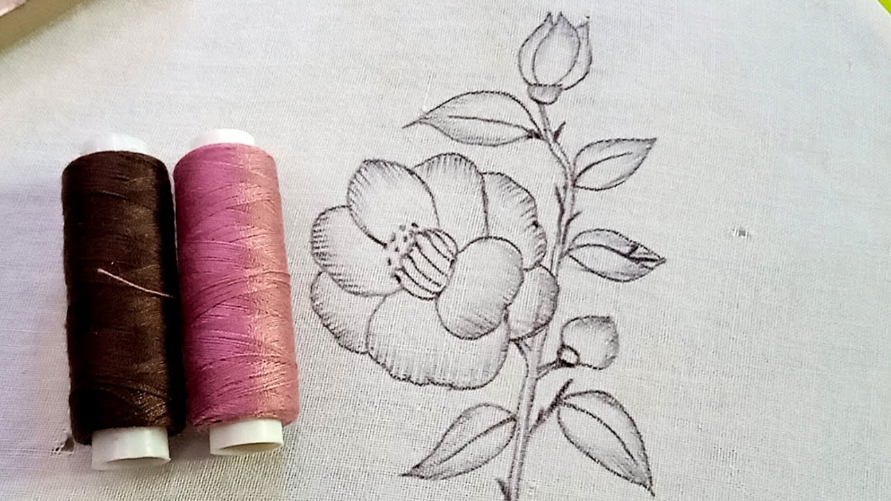 A delicate pink flower with hand embroidery.Very beautiful and easy for beginners #embroidery 