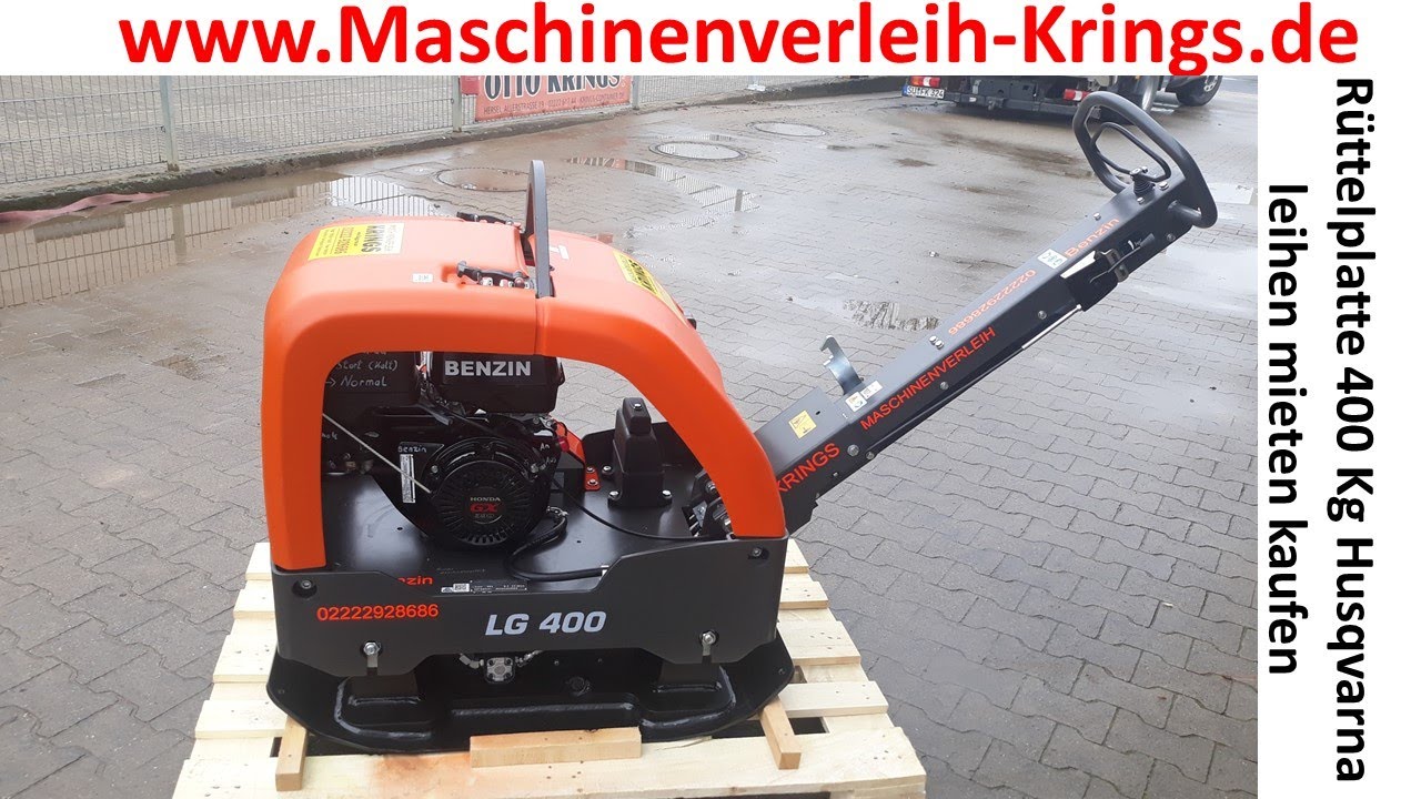 Rüttelplatte Husqvarna LG 400 Bodenverdichter Honda GX Benzin Mieten Baggerbu.de Krings Nrw Bonn