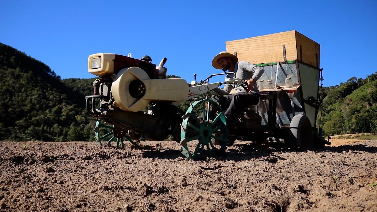 Agricultor cria máquina para semear cebola nos canteiros!