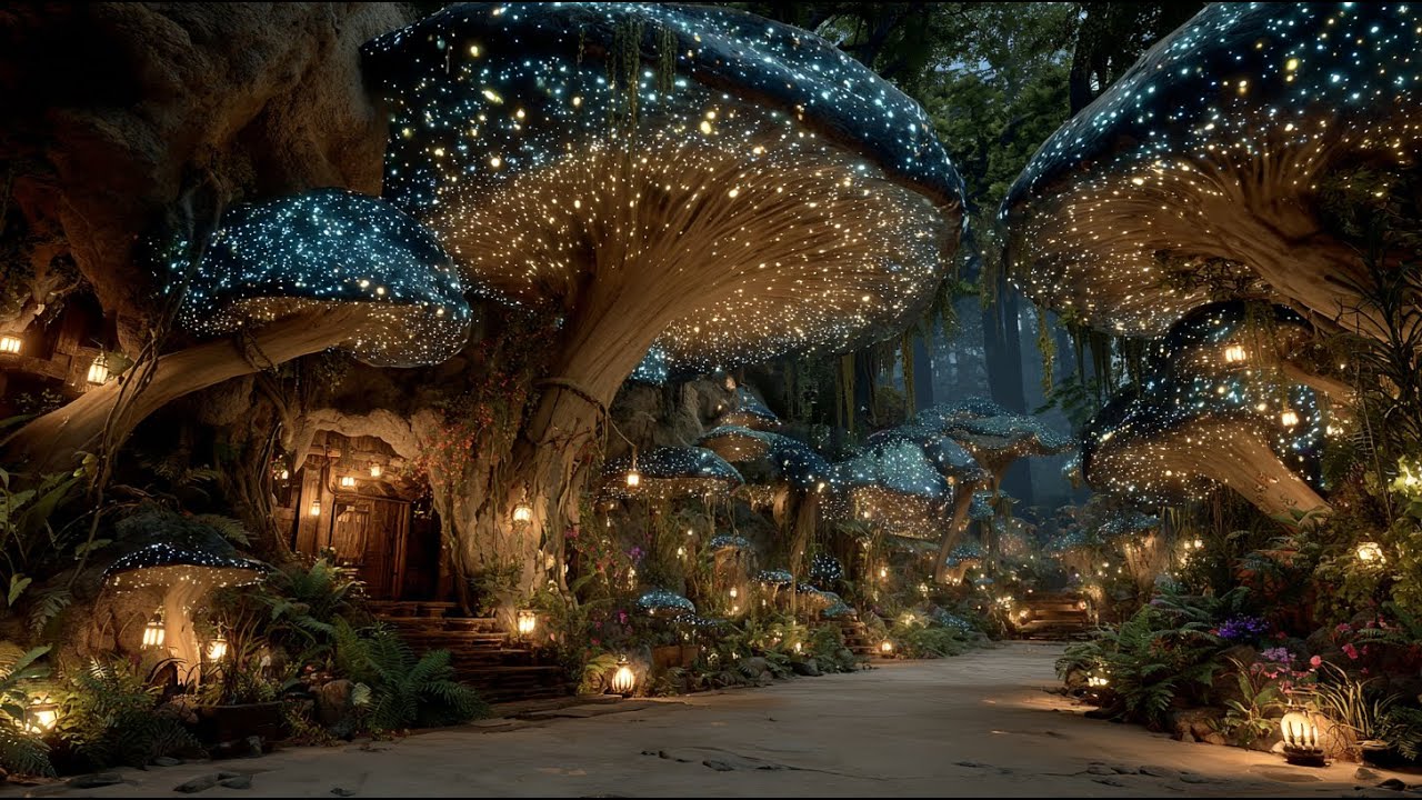 The Hidden Village Beneath the Shroomlights | Medieval Fantasy Music & Animated Ambience