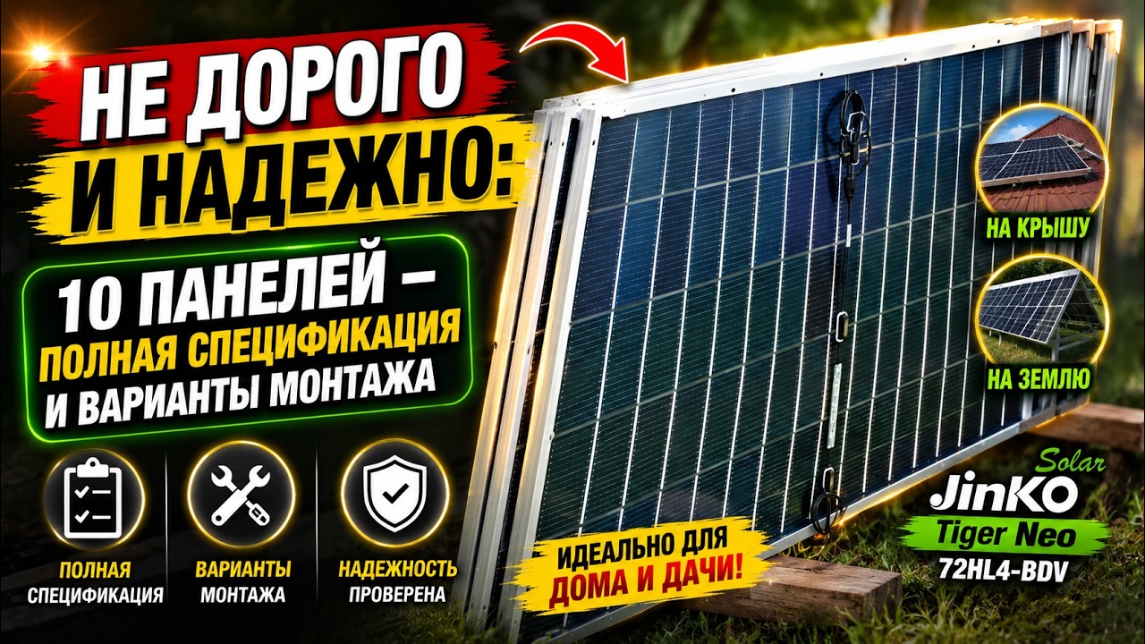 НЕ ДОРОГО И НАДЕЖНО: 10 панелей - полная спецификация и варианты монтажа | Jinko Tiger Neo 72HL4-BDV