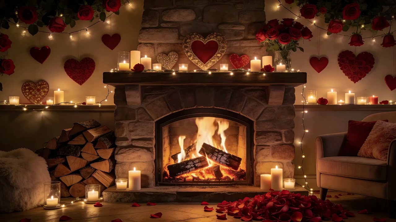 5H Romantic Fireplace 4K 🕯️ Cozy Crackling Fire & Soft Candlelight (No Music)