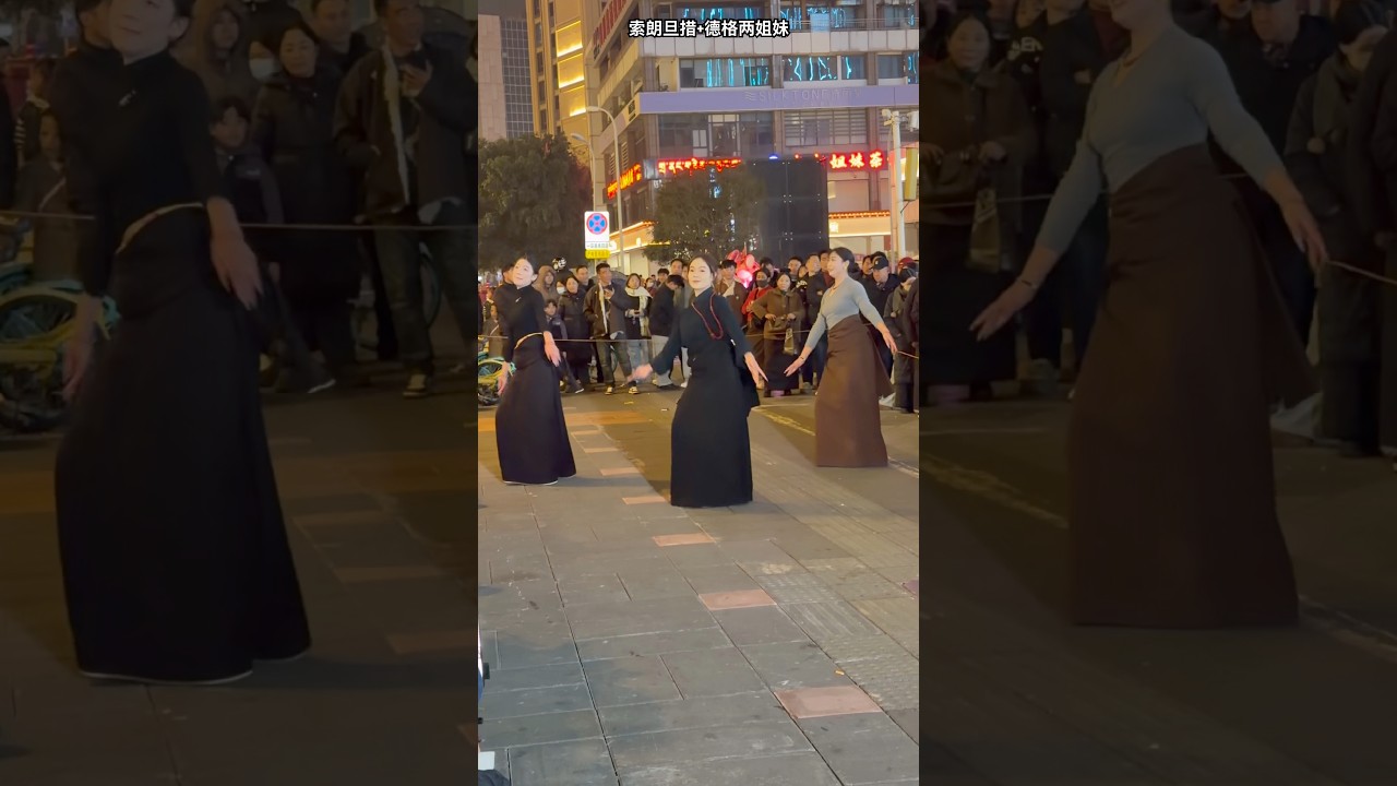 Three beautiful Tibetan girls: Sonam Tenzin and the Dege sisters performing a Guozhuang dance on ...
