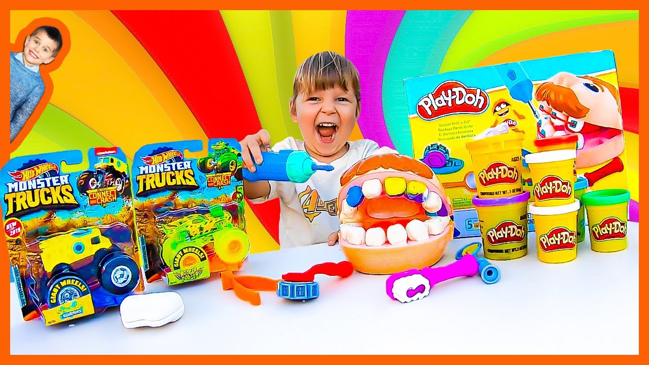 Play-Doh Dentist and Hot Wheels Monster Trucks Pretend Play