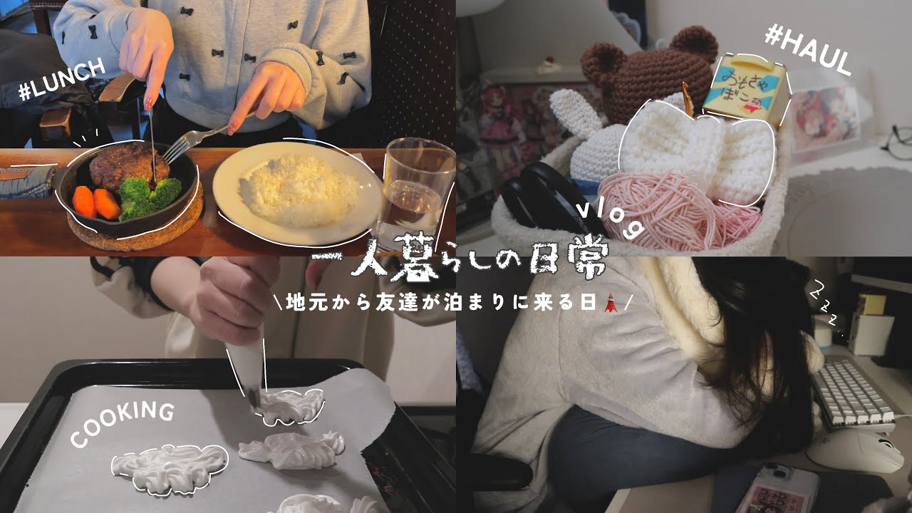 一人暮らしの日常VLOG💭収納雑貨の購入品/友達が東京に泊まりに来た🗼久しぶりの外出🍽️編み物プレゼントetc..