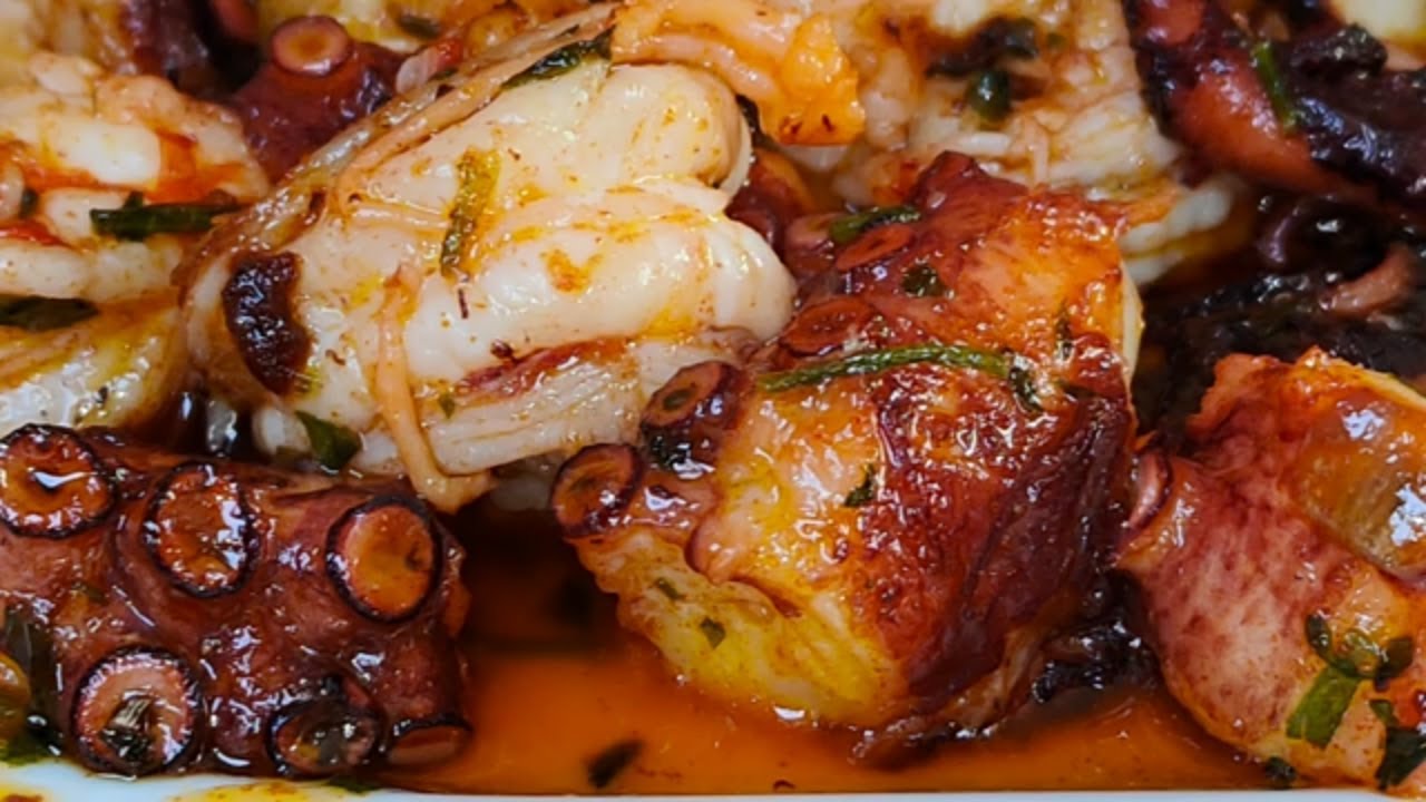 PULPO CON GAMBAS/RECETA TRADICIONAL PASO A PASO