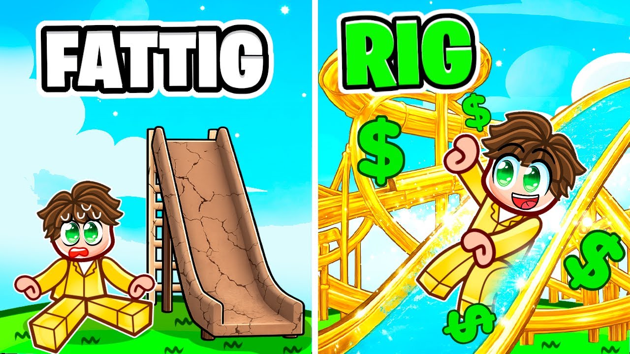 FATTIG vs RIG Vandrutsjebane i Roblox Build a Waterslide! 💦💸