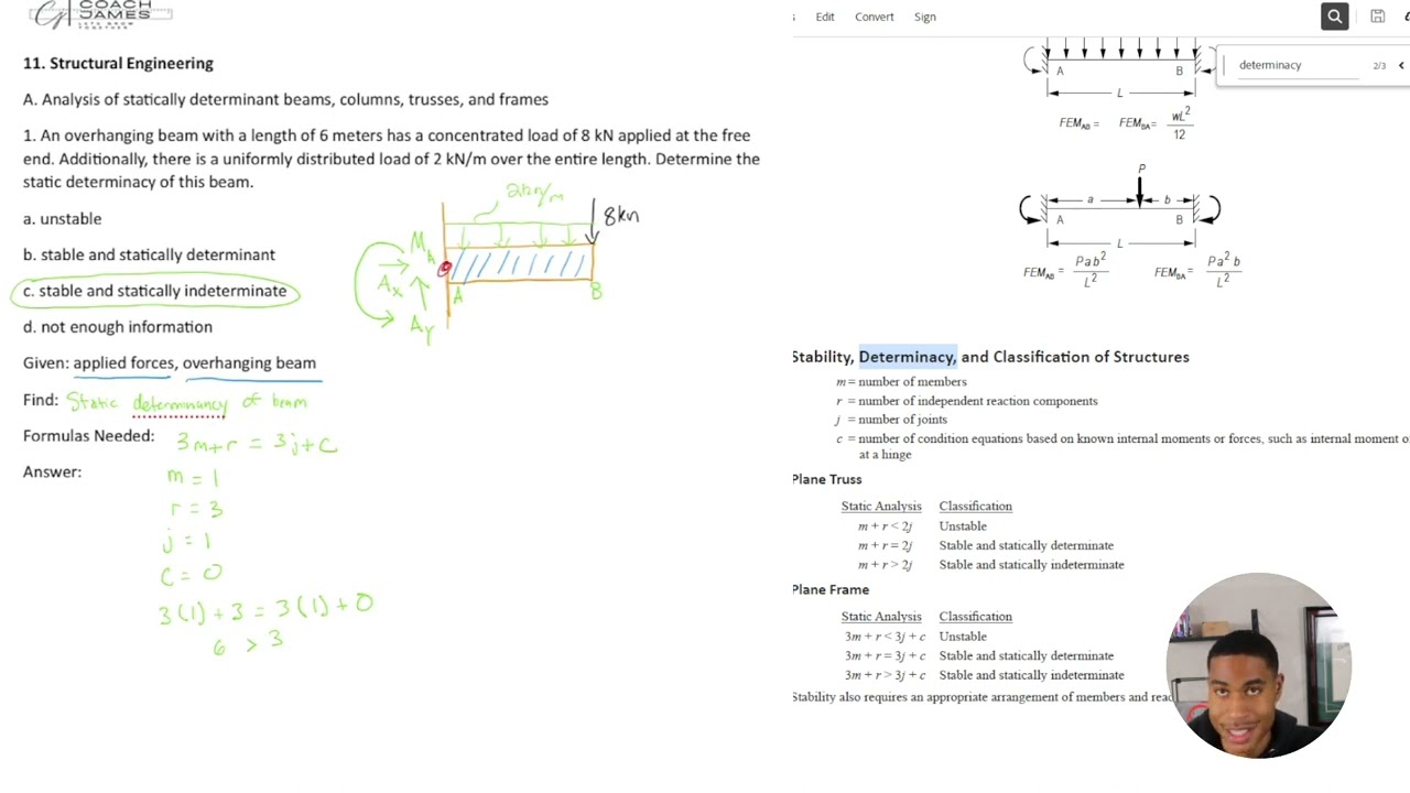 FE Review - Structural Engineering - Analysis of statically determinant beams, columns, & frames