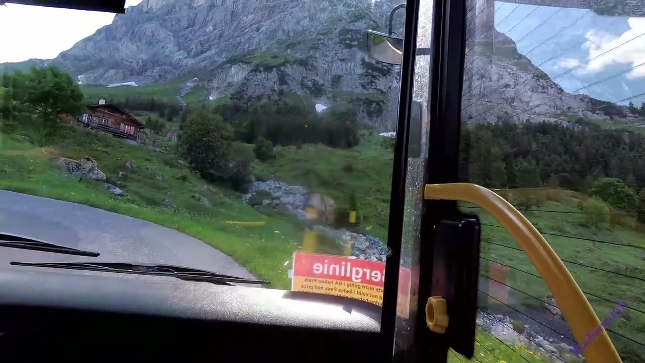 A bus ride from Grindelwald to Grosse Scheidegg. In full with horns