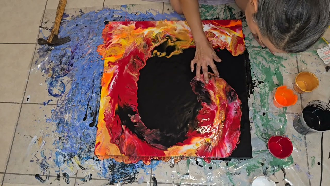 Fire Wave Acrylic Pour Session
