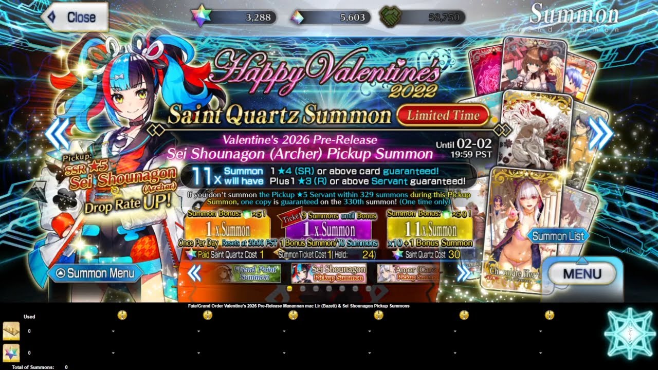 Fate/Grand Order - Valentine's 2026 Pre-release Manannan (Bazett) & Sei Shounagon Pickup Summons