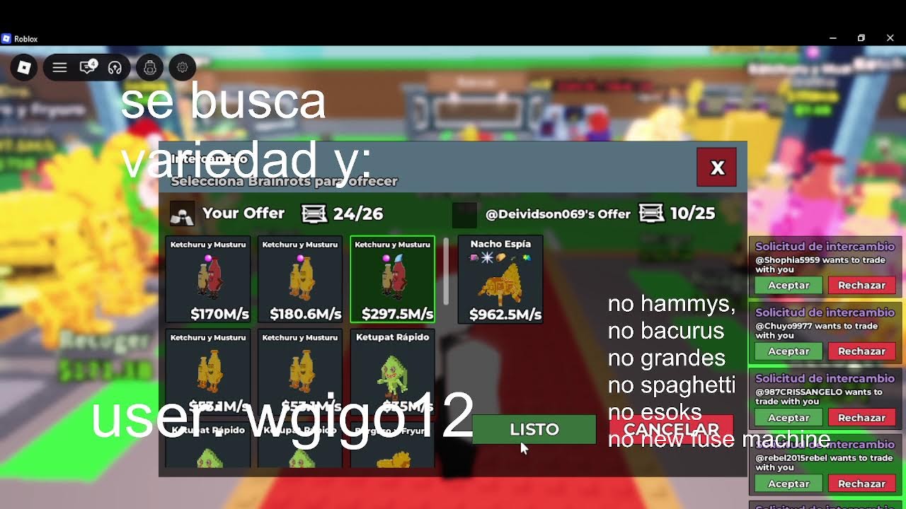 TRADEANDO POR MAQUINA SE BUSCA VARIEDAD, TRADING FOR MACHINE looking for variety ROBA UN BRAINROTS