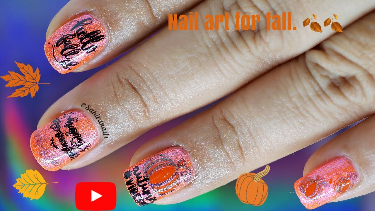 AUTUMN / FALL NAIL ART STAMPING USING UBERCHIC PLATE AND NAIL POLISH