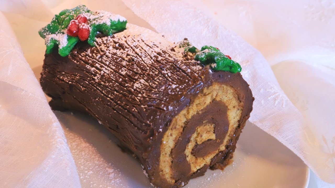 vegan YULE LOG cake - classic french vegan christmas dessert 
